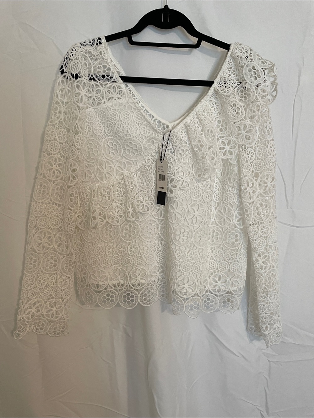 Lucy Paris White Crochet V-Neck Lace Blouse